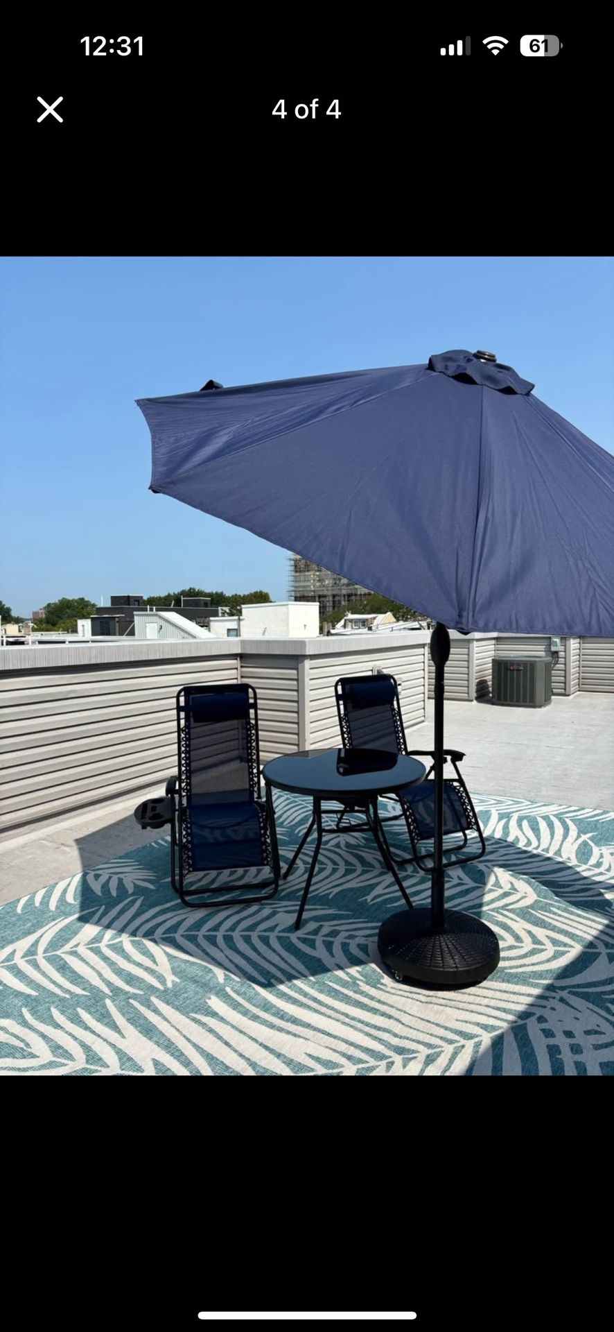 Navy Blue Umbrella and Weighted Base