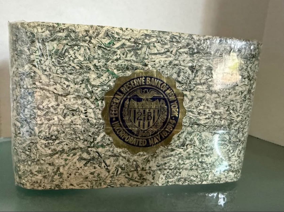 Federal Reserve Bank Shredded Briquette 1000 Notes US Currency Money 2.2 LB