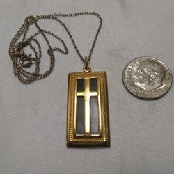 Vintage 12k Yellow Gold Filled Black Onyx Theda Cross Pendant Necklace Religious