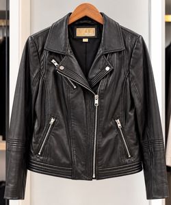 100% Leather Motorcycle Jacket MICHAEL Michael Kors Women's Black Jacket