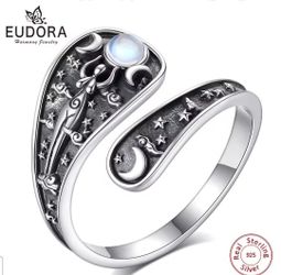 925 Sterling Silver Triple Moon Goddess Adjustable Ring 