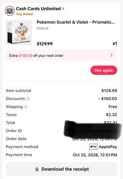 Pokemon card $100 voucher
