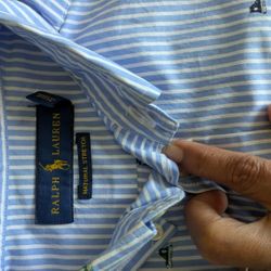 Ralph Lauren Long Sleeve Shirt blue white stripes boat pattern
