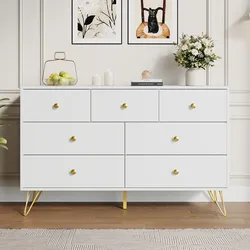 7 Drawer Dresser,Adult Chest of Drawers with Golden Handles & Legs