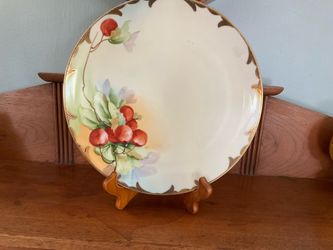 Antique Hand Painted Nippon Porcelain Plate Gold Rim with Cherry Design 9”