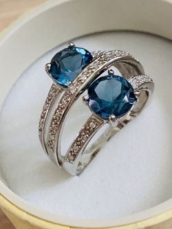 3ct genuine London blue topaz on sterling silver ring size 7 and size 8