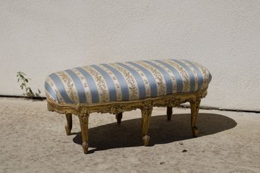 Antique 1800s French Gold Leaf Footstool – Rare 6-Leg Carved Mahogany