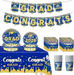 Brand new Blue and Gold Graduation Decorations and supplies