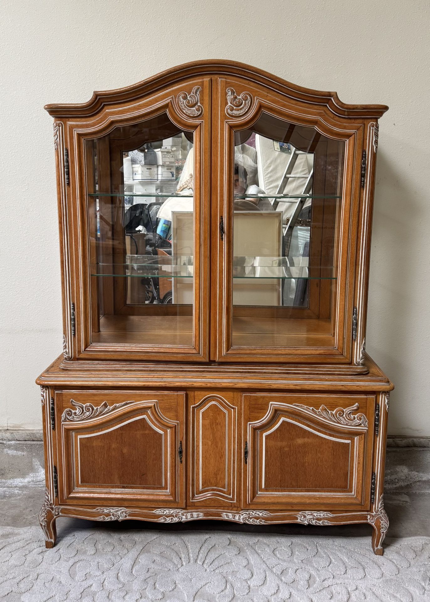 2-Piece Mirrored Limewashed Armoire / China Cabinet