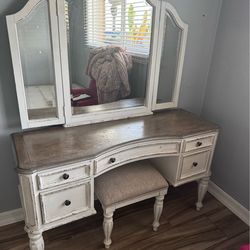 Distressed white vanity