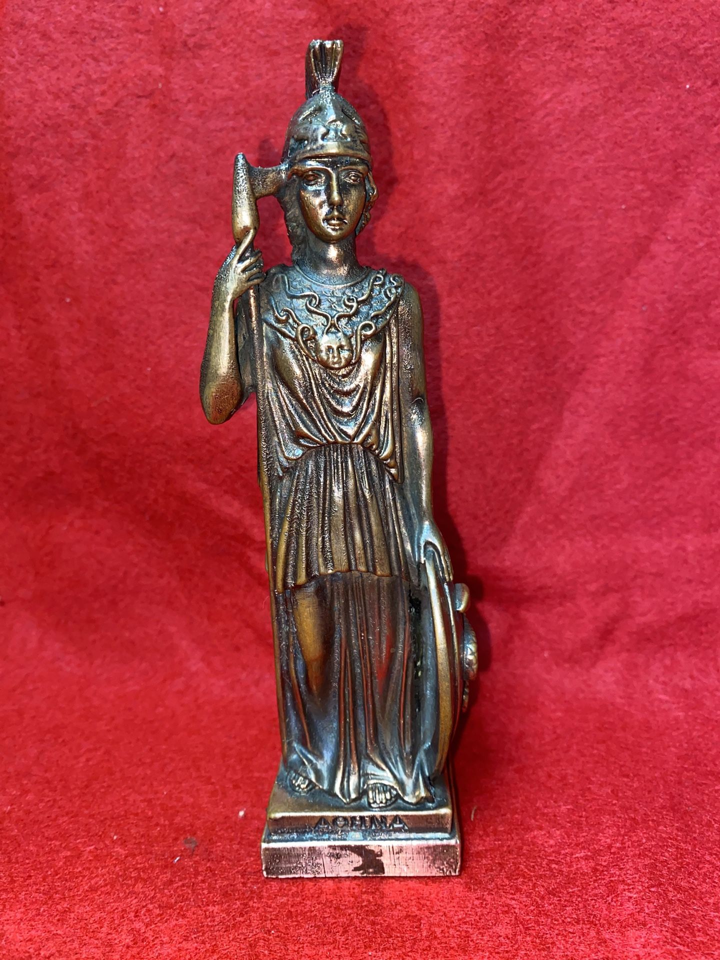 Vintage 7.5 Inch x 1.75 Inch Copper Plated Alabaster Greek Athena Statue Imported From Greece