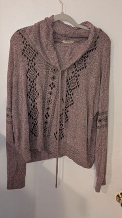 Mauve Geometric Print Hooded Sweater xl
