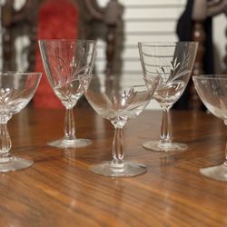 Antique Wheat Engraved Wine Glasses 