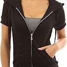 PattyBoutik Women Hoodie Zip Up Short Sleeve Jacket Black size XL $20