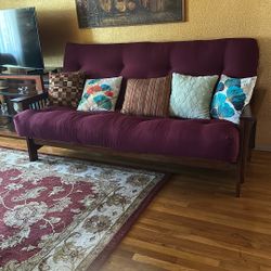 Solid Wood Futon With Extra Thick Mattress 