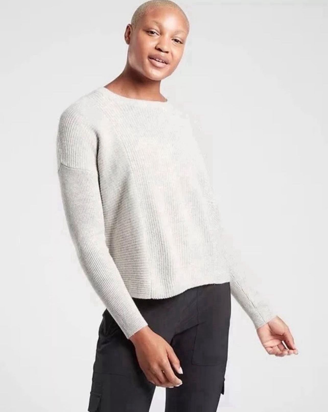 ATHLETA Wool Cashmere Turin Sweater, Size XS, Light Grey Heather
