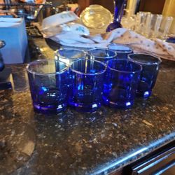 7 Royal Blue Glass Cups