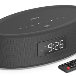 KEIID Bluetooth Speaker with FM Radio Alarm Clock, White Noise Sound Machine, USB, AUX, Aesthetic Style with Real Great Sound Performance, Auto Dimmer