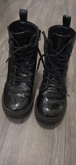 Black Patent Glitter Lace-Up Combat Boots