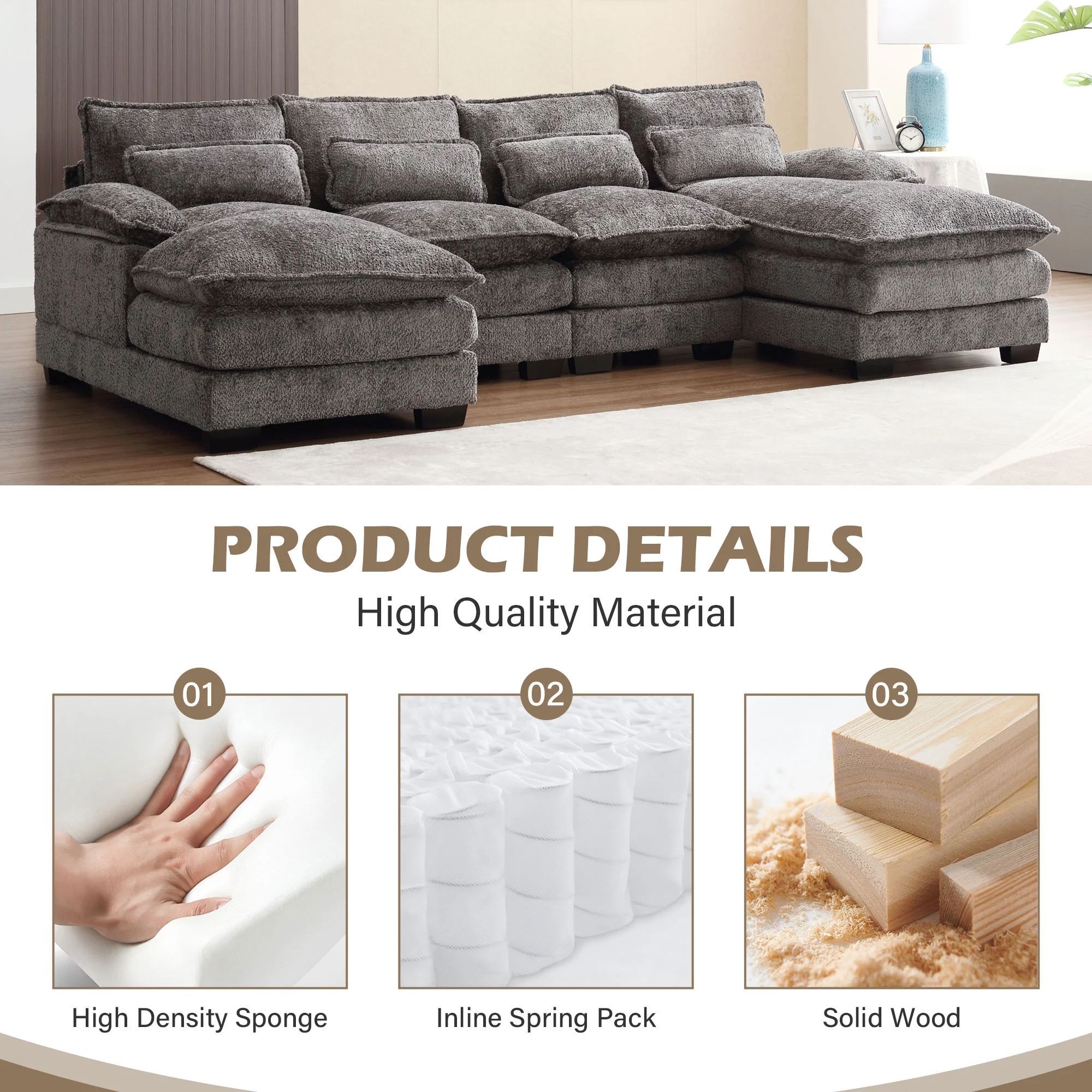 Modern Charcoal Gray Sectional Sofa – L-Shaped Couch with Chaise