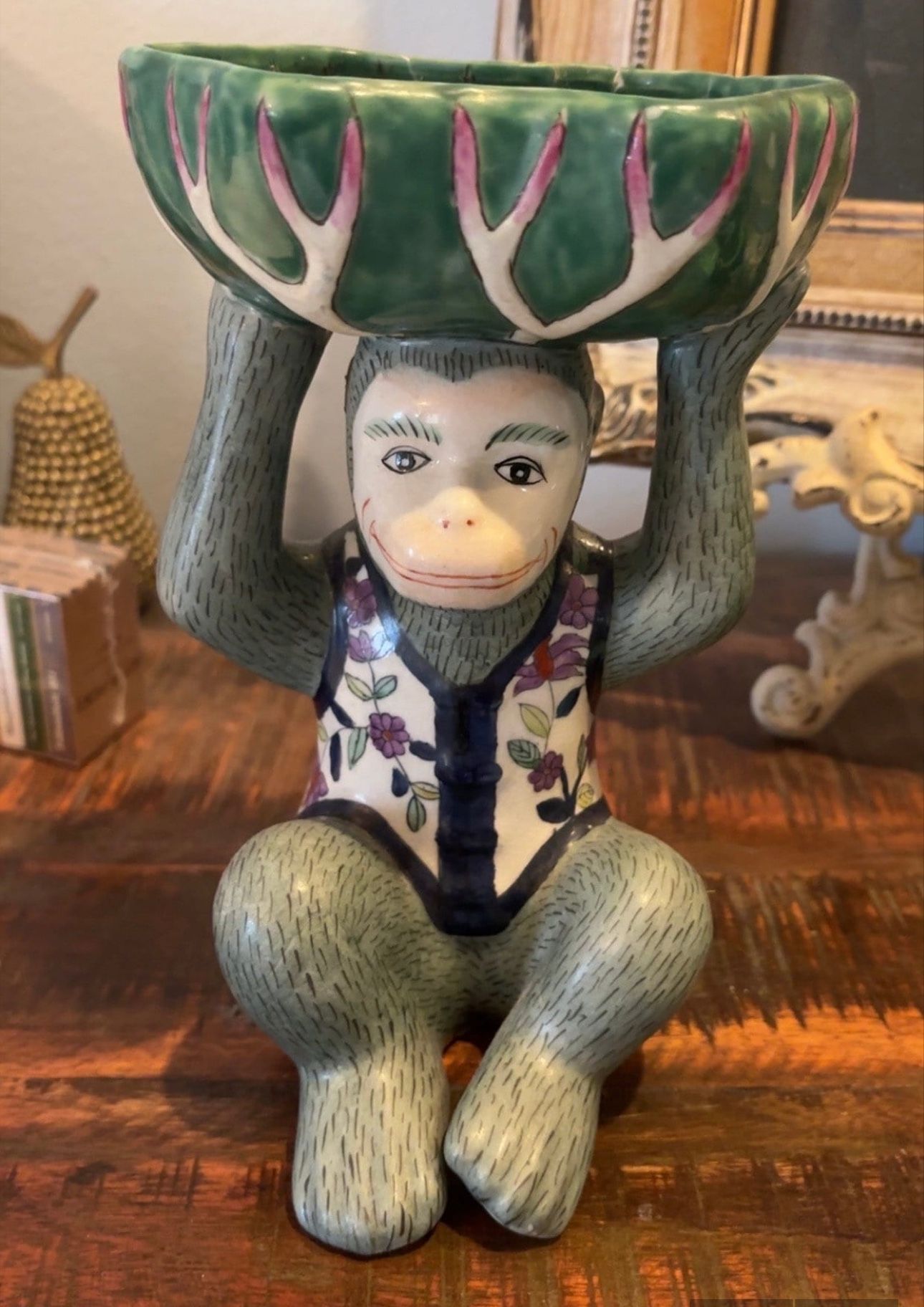 vintage Chinese porcelain monkey catchall