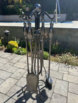 5-Piece Fireplace Tool Set – Black Nickel Finish – Excellent Condition 🔥