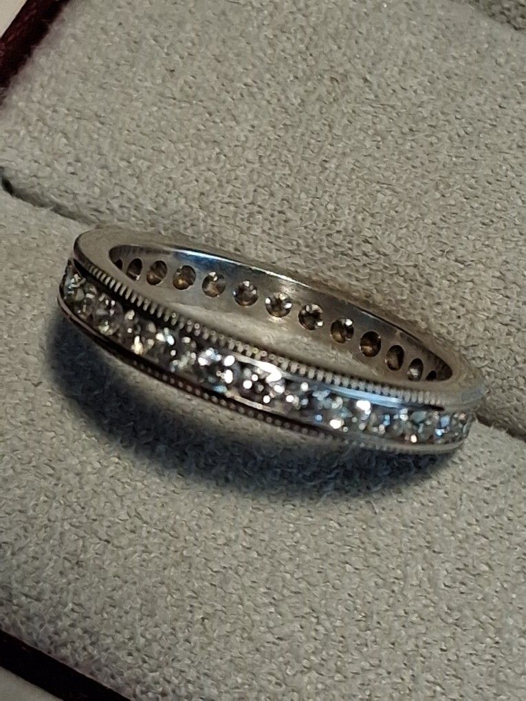 Antique 1.00ct Natural Diamond ETERNITY Band 14kwg Beautiful Milgrain Work. F Color, VVS2 Clarity