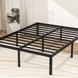 16" Black Metal Platform Bed Frame With Steel Slat Support,