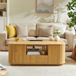 46.5 Inch Natural Modern Oval Coffee Table with Storage