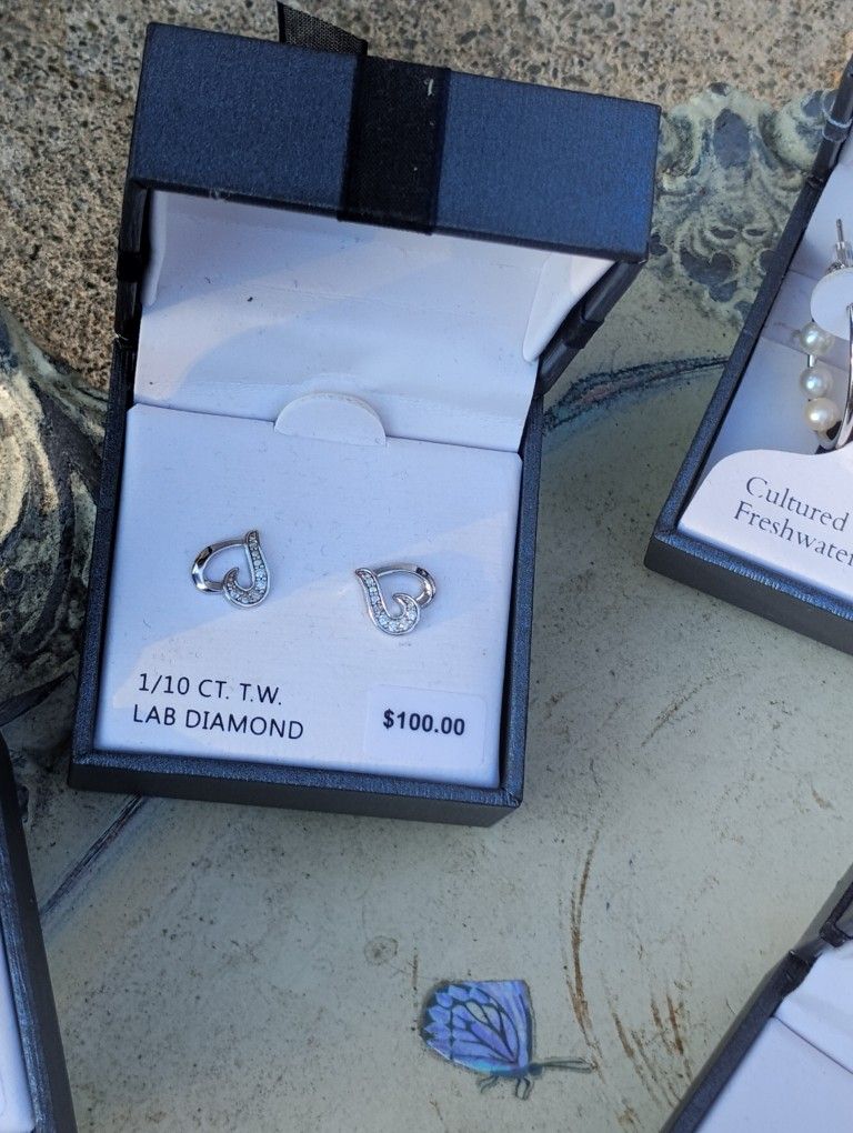 Diamond Silver Heart Earrings