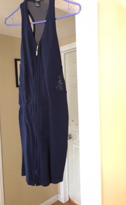 Forever 21 navy blue dress front zipper sheer back & sides