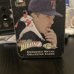 Nolan Ryan Embossed Metal Collector Cards 5 Card Set in Decorative Tin