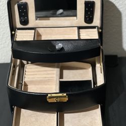 Vintage Pottery Barn Black Alligator Leather Jewelry Box