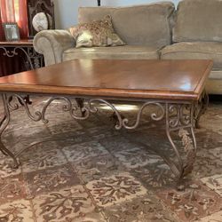 Solid Wood And Iron Square Coffee With Matching Side Table $200