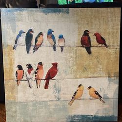 Cute Birds In A Wire Canvas Art