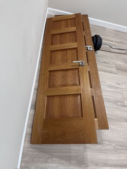 2 Interior Doors Solid Cherry 5 Panel & Handle Hardware