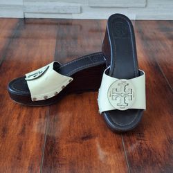 Tory Burch Patty Wedge Patent Leather Sandals,  Size 7.5