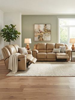 Ashley Latte Genuine Leather Living Room Sofa Set