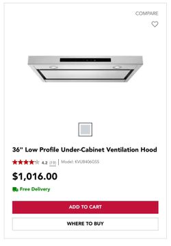 Kitchen Aid 36” Low Profile Vented Range Hood