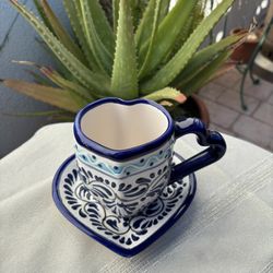 Mexican Hand Painted Coffee Cup & Plate Set 