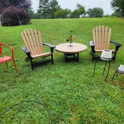 Heavy Polywood Patio Porch Adirondack Chairs (4) w/ Round Tables - $600 for all - Rougemont