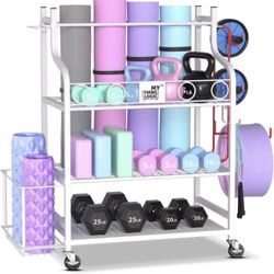 Open Box New Mythinglogic Yoga Mat Storage Racks, Home Gym Storage Rack for Dumbbells Kettlebells Foam Roller, Yoga Strap and Resistance Bands, Workou