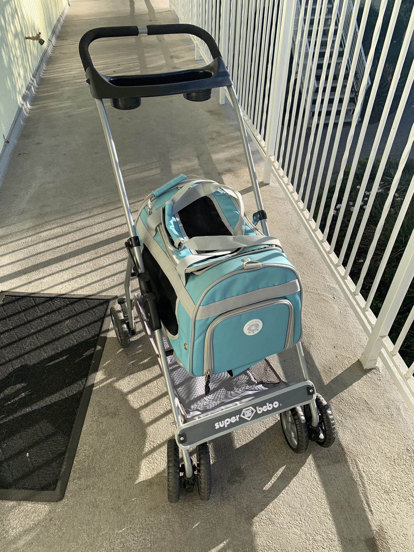 Detachable dog stroller baby blue