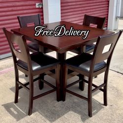 Dining Set Table and 4 Chairs Faux Leather Counter Hight See photos and details