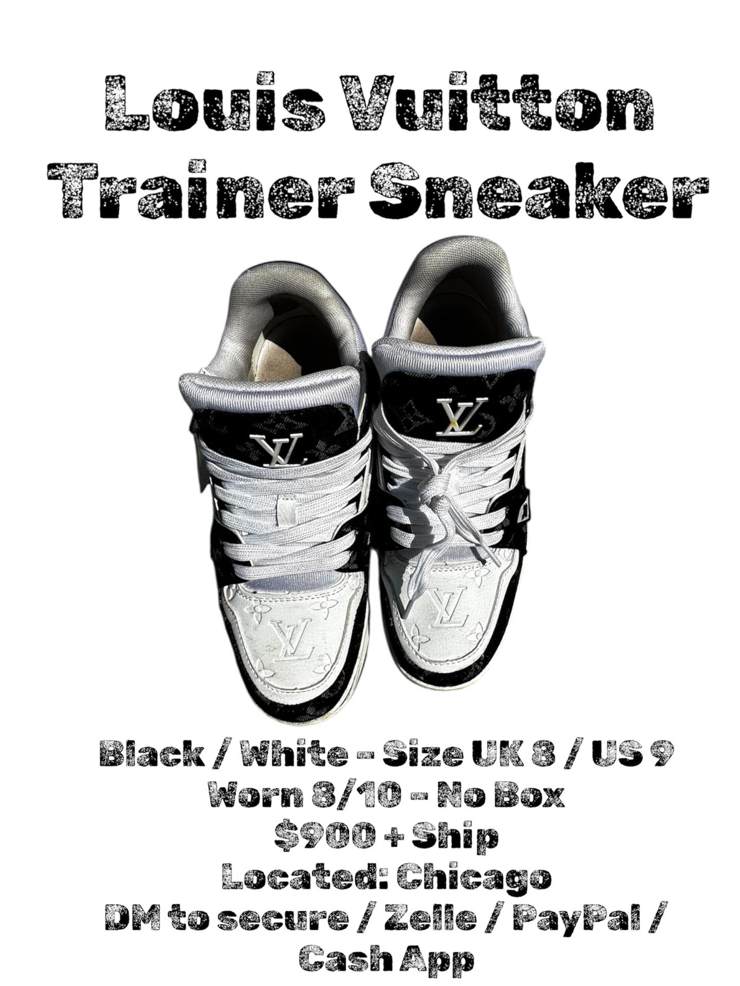 Louis Vuitton Trainer Sneaker Black/White – Size 9 US / UK 8 – No Box