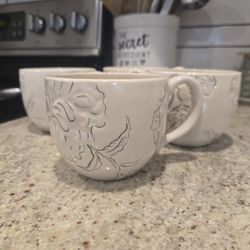 Set Of 4 Ceramic Floral Mugs