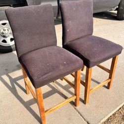 Set (2) Wood Kitchen Chairs - Purple Cushions