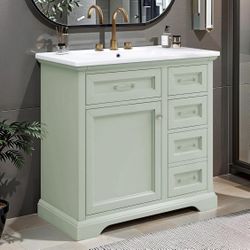 Assembled New 30 Inches Bathroom Sink with Ceramic Undermount Sink, Pull-Out Drawers & Storage Cabinet, Modern Solid Wood Frame