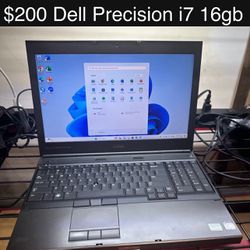 Dell Precision Laptop 15" 16gb i7 SSD Windows 11 Includes Charger, Good Battery 