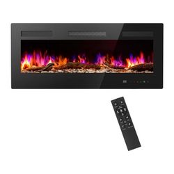 MCQ 42 Inches Electric Fireplace, 5000BTU, 1500W/750W Wall-Mounted, Recessed, Freestanding, Home Heater With Touch Screen Remote Control, 12H Timer